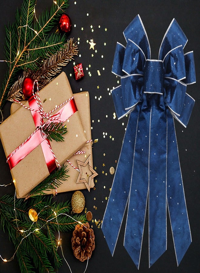 ABTOLS Large Christmas Bow for Wreath, Blue Velvet Wreath Bows for Front Door, Blue Glitter Decorative Wreath Bow Vintage Wreath Bows Christmas Bows for Indoor Outdoor Xmas Decorations - Image 5